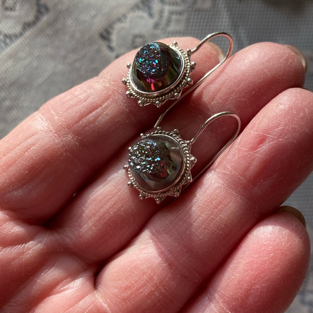 Sterling Silver Blue/purple Druzy PJC pierced earrings